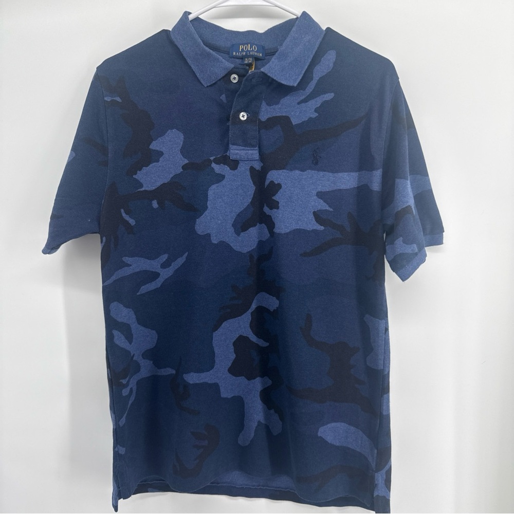 Polo Ralph Lauren kids boys' size XL 18-20 blue camo short sleeve polo